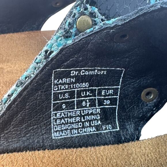 Dr. Comfort Karen Slide Sandals Sz 9 Turquoise Snake Skin Orthotic Comfort Shoes - Picture 8 of 11